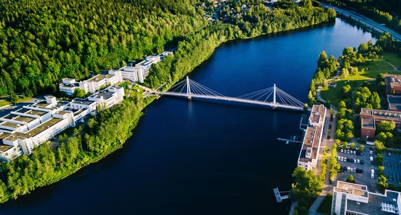 Aerial view of Yliston bridge in Jyvaskyla, Finland