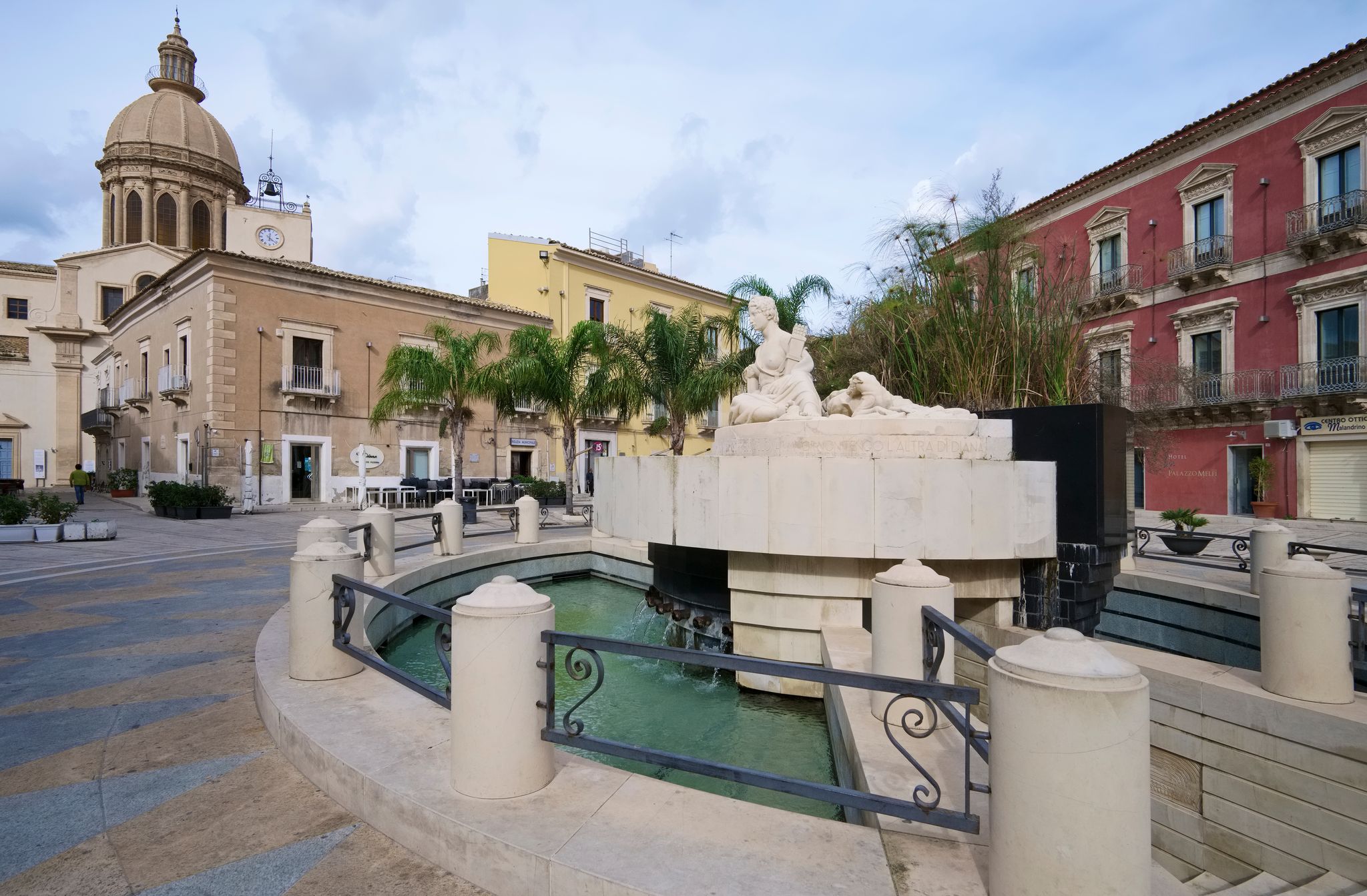 View of the Diana fountain and baroque buildings in Diana Square