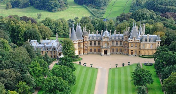 Photo of aerial view of Waddesdon Manor that is a country house in the village of Waddesdon, in Buckinghamshire, England.
