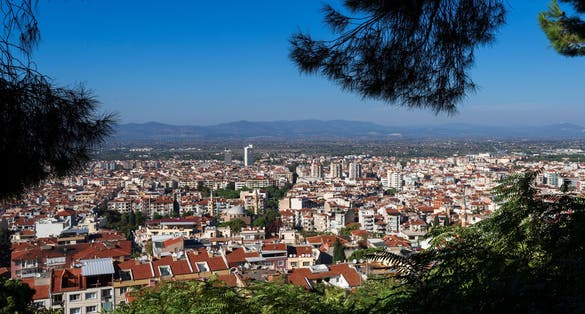 Photo of aerial view of Manisa city, from the hills of Spil mountain, Turkey.