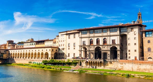 photo of uffizi gallery and arno river, Florence, Tuscany, Italy, Europe.