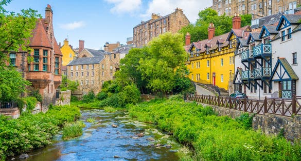 The scenic Dean Village in a sunny afternoon, in Edinburgh, Scotland.