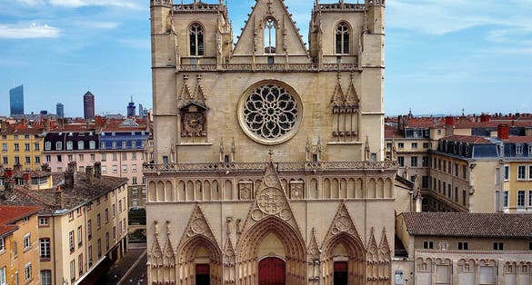 drone photo Saint-Jean-Baptiste cathedral Lyon France europe