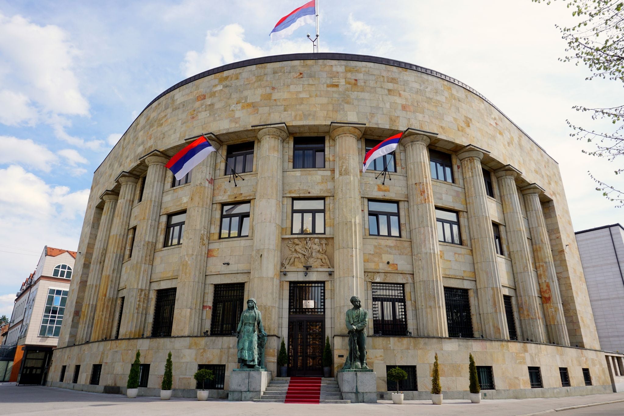 Office of president of Republic of Srpska Banja Luka, capital of RS Bosnia and Herzegovina, public building with statutes