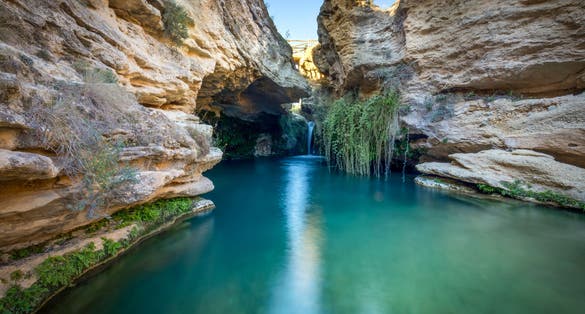 Photo of beautiful surroundings of a waterfall called Salto del Usero in Bullas, Murcia, Spain.