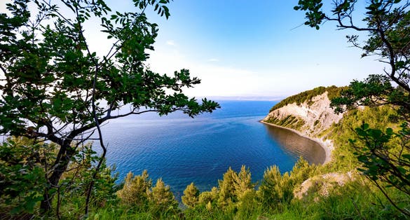 Photo of Mesecev zaliv (Moon Bay), Strunjan, Slovenia. Moon Bay near Strunjan is probably the most beautiful stretch of the short Slovenian coastline.