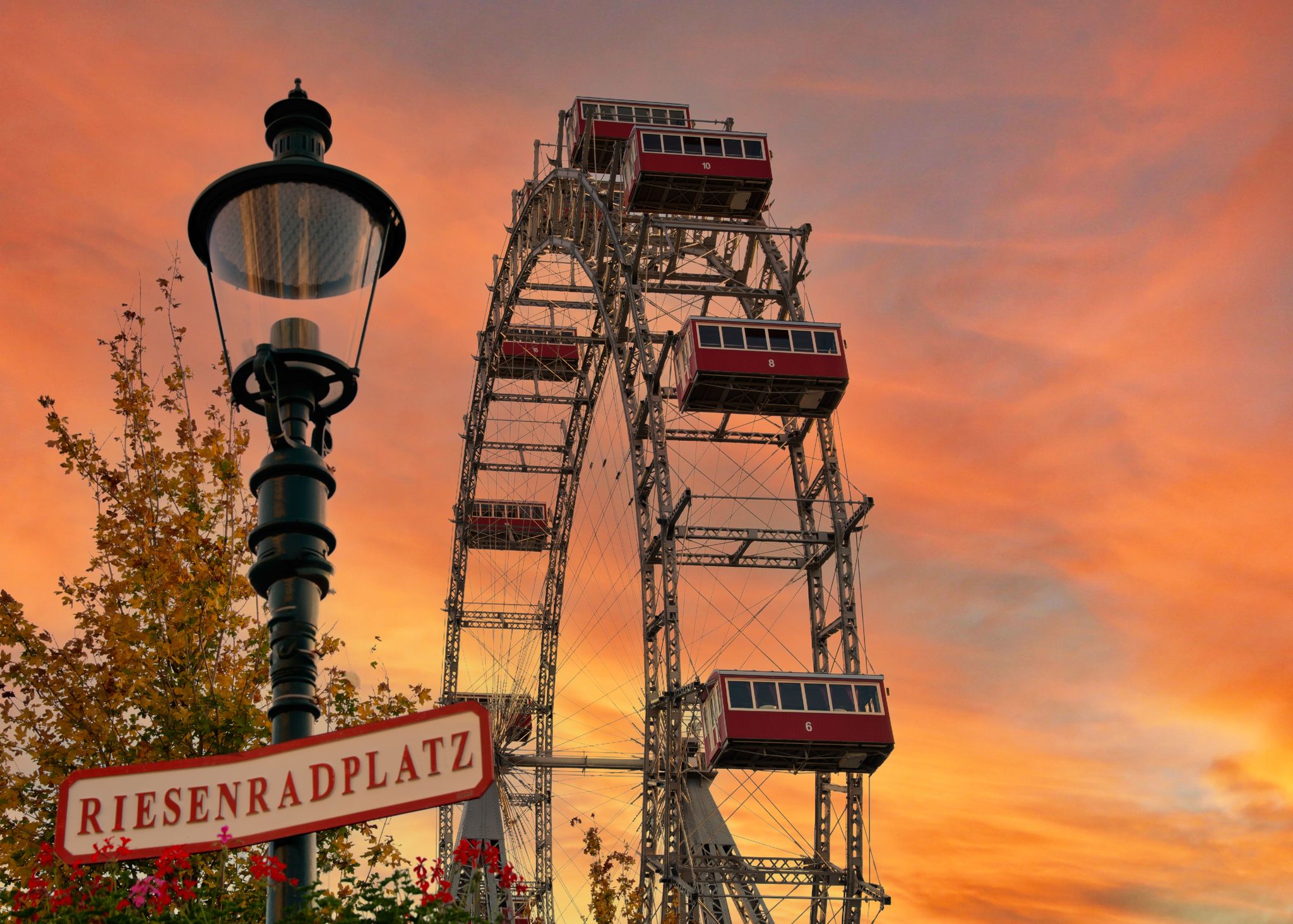 photo of view of The Vienna Giant Ferris Wheel in the Prater is a sight and landmark of Vienna.,Vienna Austria.