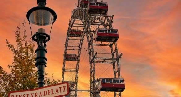 photo of view of The Vienna Giant Ferris Wheel in the Prater is a sight and landmark of Vienna.,Vienna Austria.