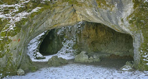 Photo of beautiful cave in Sipka park in winter, Stramberk, Czech republic.