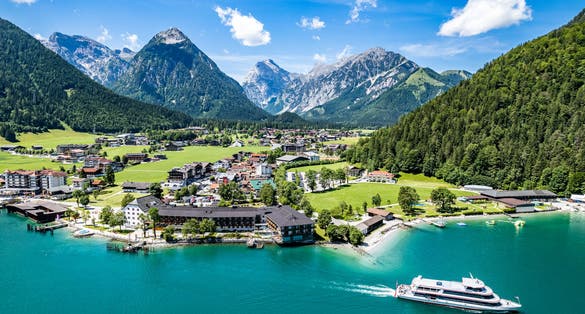 photo of view of landscape at the achensee lake in Austria.