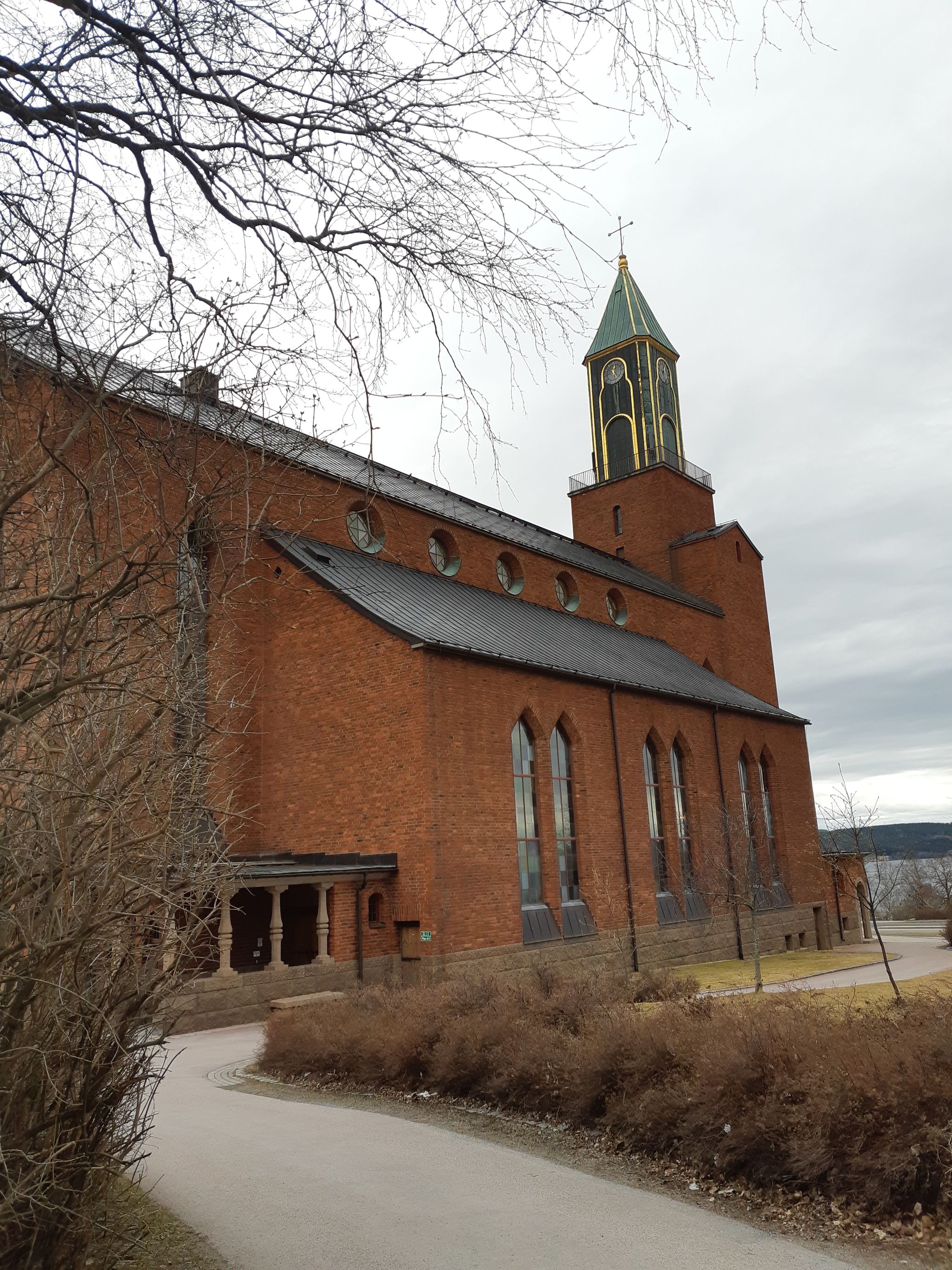photo of back view of Stora kyrkan church (Great Church) in Ostersund, Sweden.