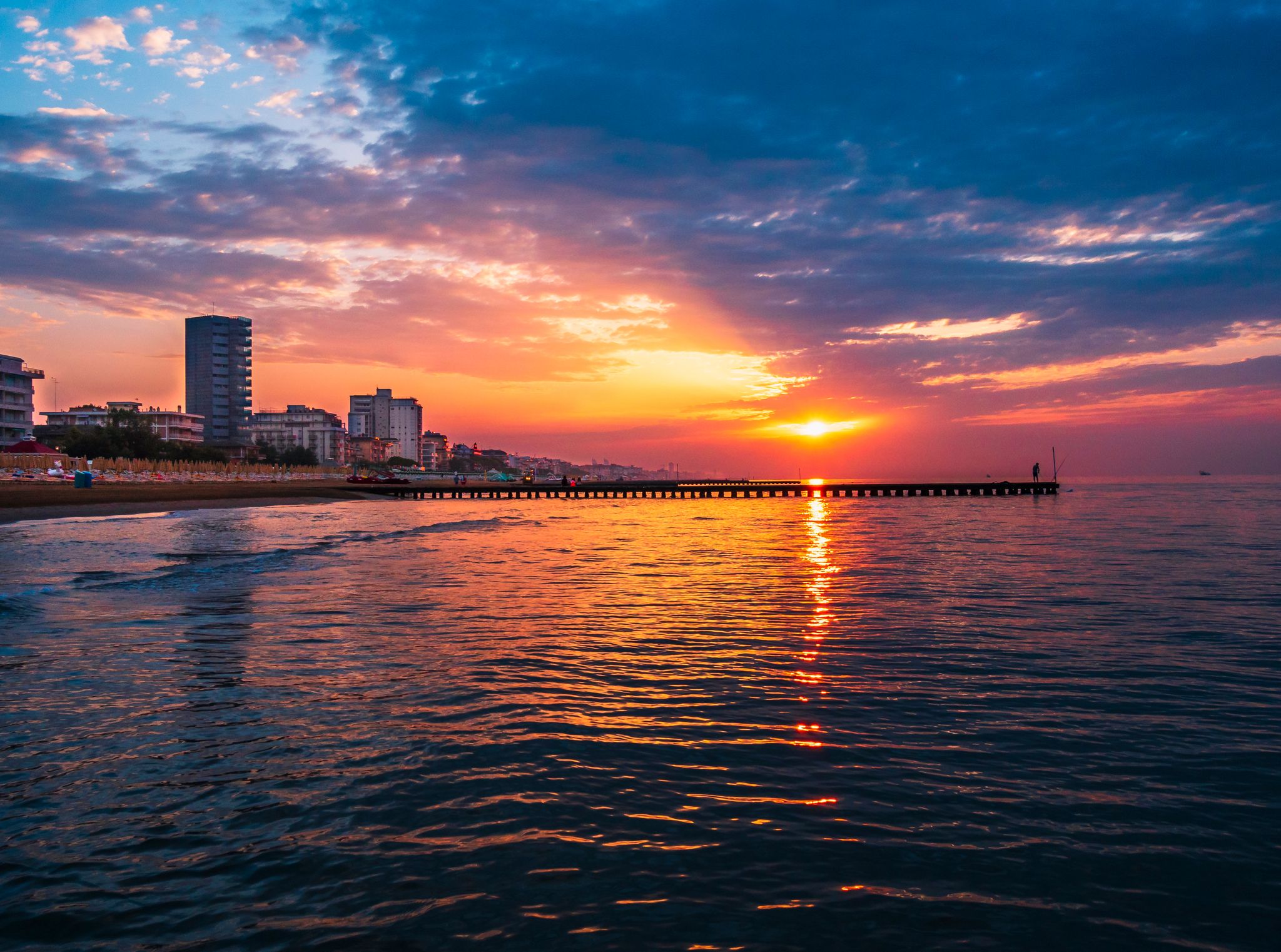 Sunrise on the beach of Lido di Jesolo.