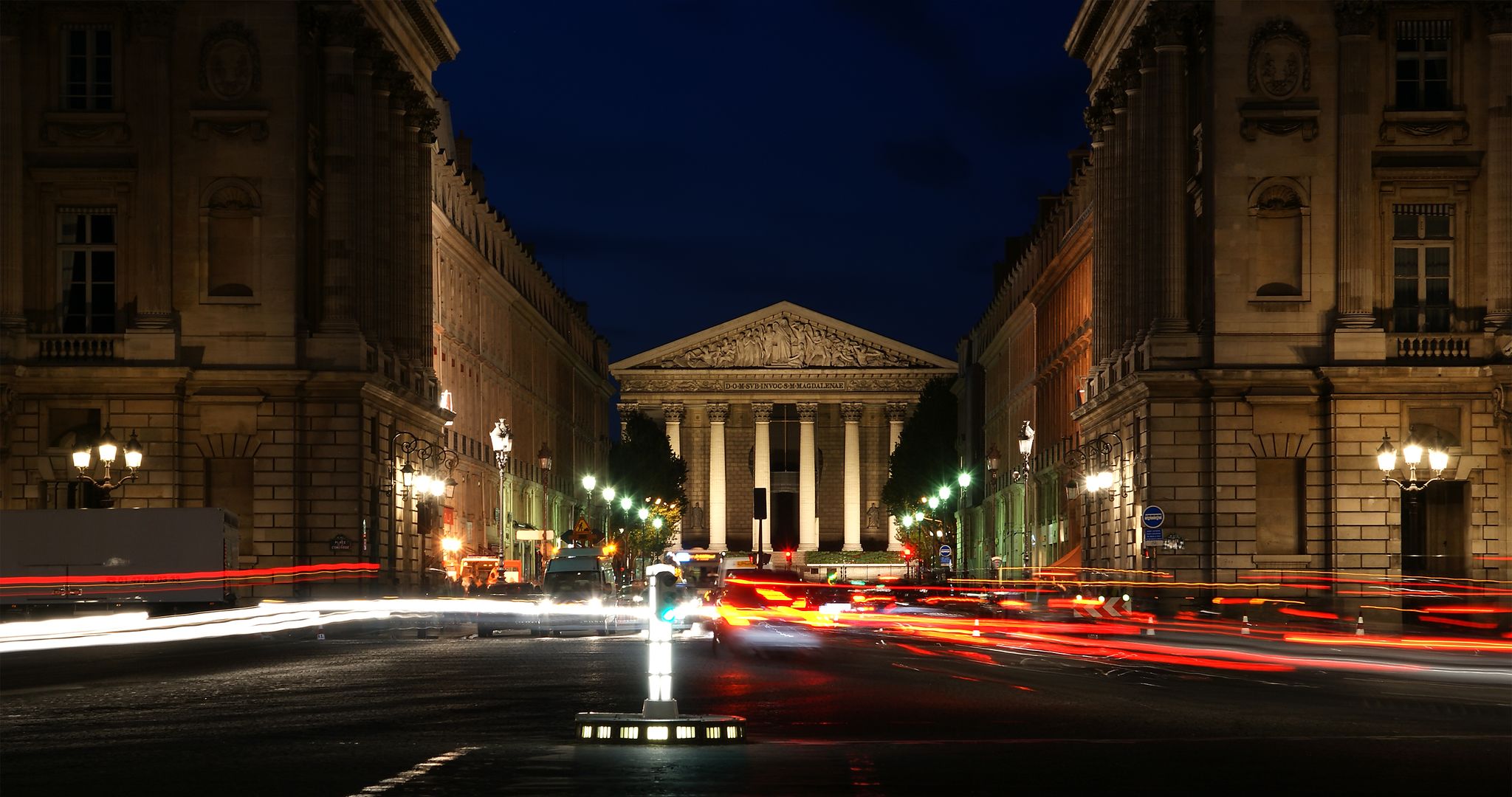 Night view of the Roman Catholic church Madelein, Paris, France