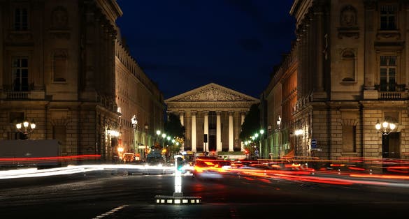 Night view of the Roman Catholic church Madelein, Paris, France
