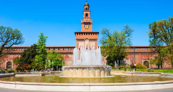 photo of Sforza Castle or Castello Sforzesco is located in Milan city in northern Italy.