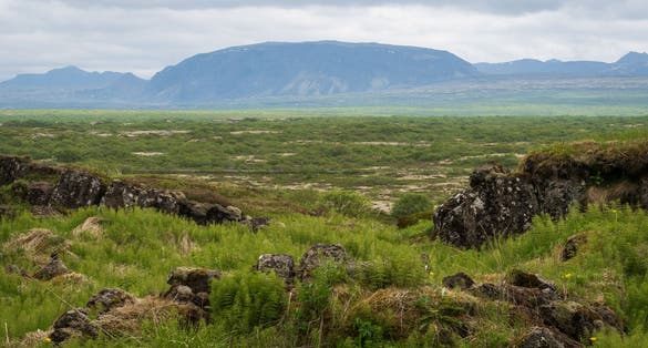photo of The Lögberg Fault at Thingvellir National Park in Iceland During a Foggy Summer Day.