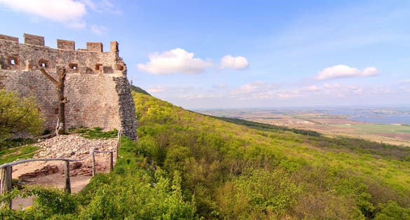 Photo of the ruins of old castle at the top of the mountain at Devicky, Czech republic.