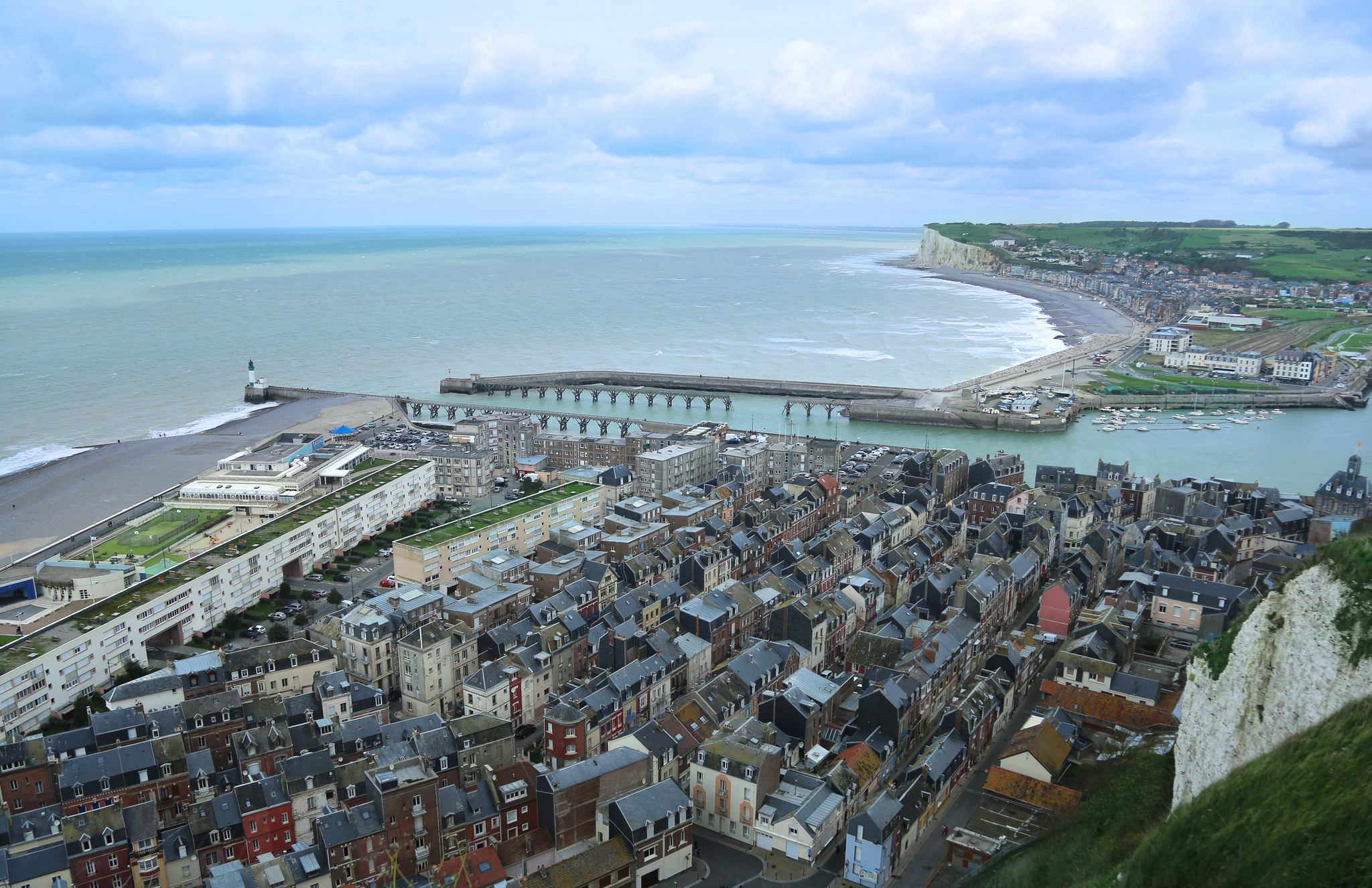 Photo of aerial view overlooking the town of Boulogne-sur-Mer, France.