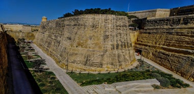 Aerial view of Lady of Mount Carmel church, St.Paul's Cathedral in Valletta embankment city center, Malta.