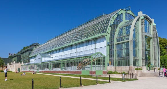 photo of Art Deco entrance of the greenhouse in Jardin des plantes in Paris, France.