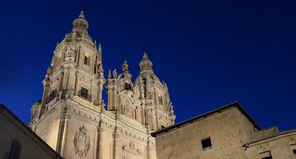 Photo of View of the Clerecía Church, now the headquarters of Salamanca Pontificia University, in floodlight .