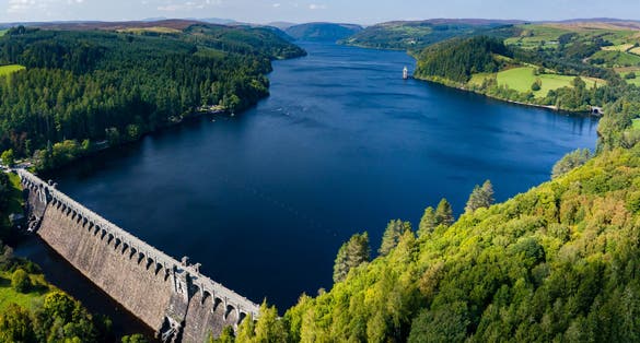 Photo of aerial view of Lake Vyrnwy Dam in Powys ,Wales.