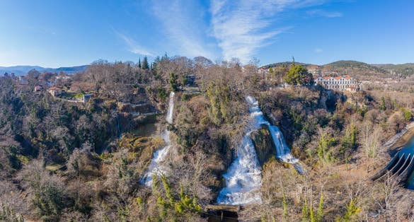 Photo of aerial view of Waterfall in the park of the city of Edessa, the largest in Greece