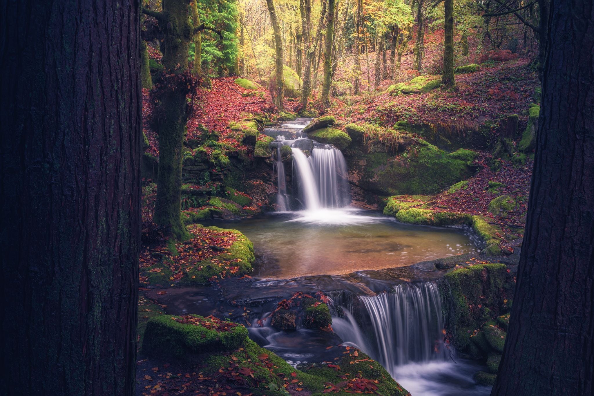 photo of a beautiful waterfall at Monte Aloia in Tui, Spain. 