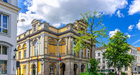 Koninklijke Stadsschouwburg Brugge Bruges Royal Municipal Theatre building neo-Renaissance architecture style in Brugge city historic centre, Bruges old town quarter, West Flanders province, Belgium