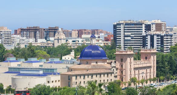 Photo of View from the Serrano gate or Serrans Gate on the Museo de Bellas Artes de Valencia or Museum of Fine Arts in Valencia, Spain.