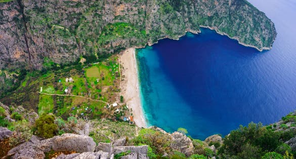 Photo of amazing beach of the Butterfly Valley, Fethiye, Oludeniz, Mugla, Turkey.