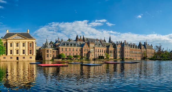 Tall modern buildings in the Hague city, Netherlands. it is the third-largest city in the Netherlands.