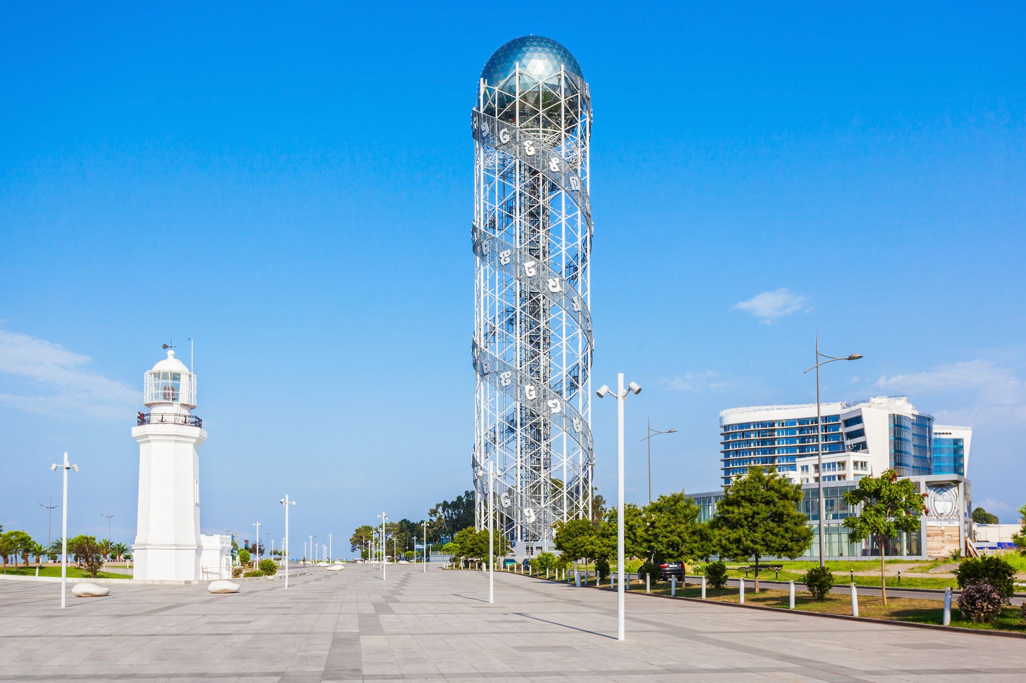 Photo of Alphabetic Tower and lighthouse in Batumi, Georgia.