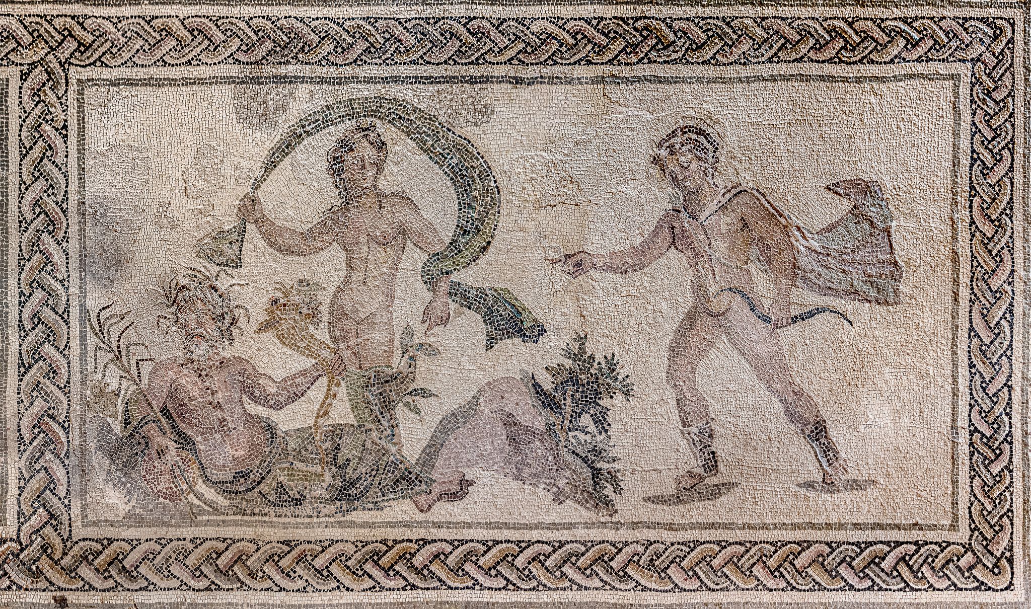 Photo of Mosaic from the atrium of the house of Dionysus with images of Apollo and Daphne. Paphos. Cyprus.