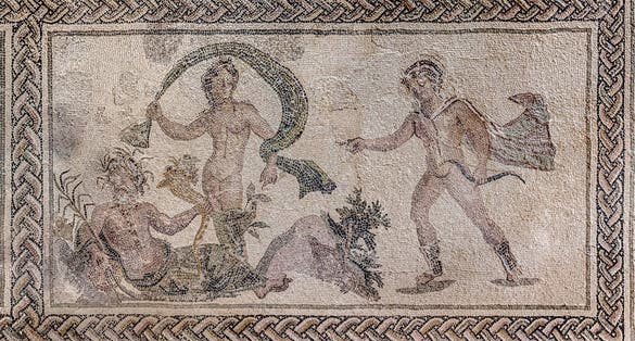 Photo of Mosaic from the atrium of the house of Dionysus with images of Apollo and Daphne. Paphos. Cyprus.