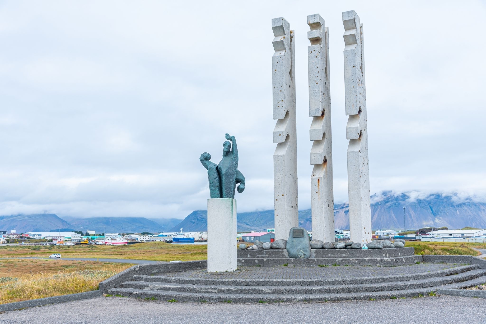 gphoto of view of Seaman's monument at Icelandic town Höfn, Iceland.