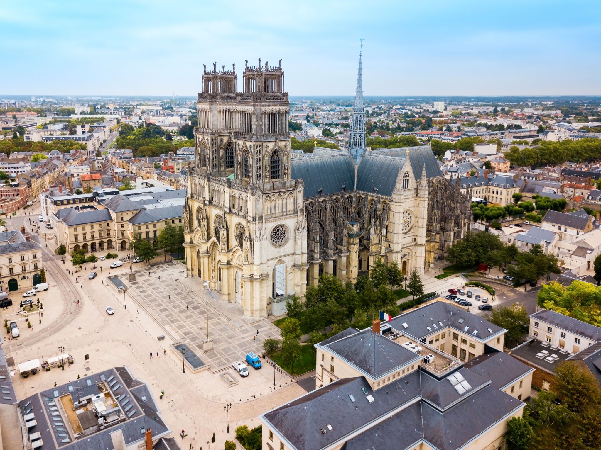 Aerial summer view of Orleans Cathedral and old buildings of Orleans, France