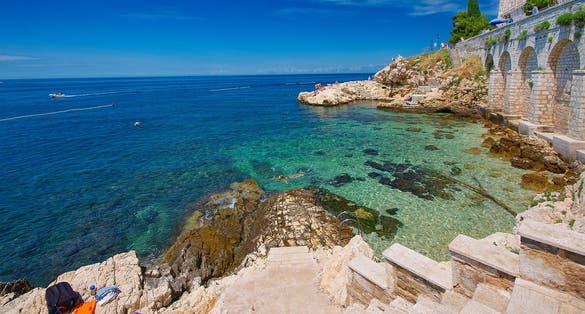 Photo of beautiful blue bay, Rovinj, Croatia.