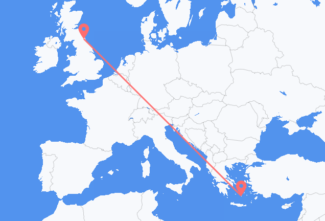 Vluchten van Newcastle upon Tyne naar Thera