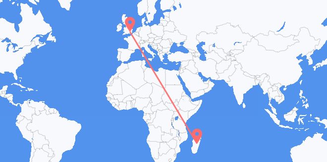 Flyreiser fra Madagaskar til Storbritannia