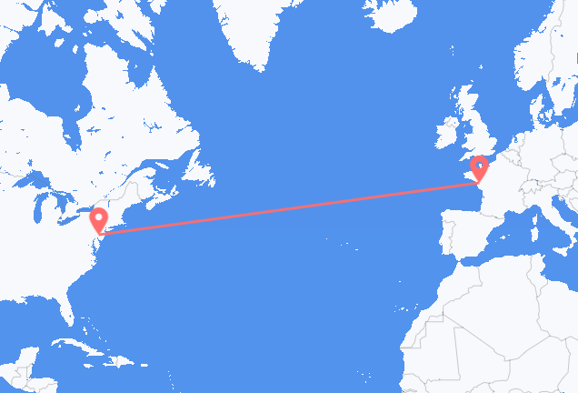 Voos do norte da Filadélfia para Nantes