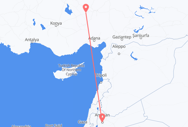 Vluchten van Amman naar Nevsehir