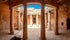 Photo of underground hall with columns under the open sky, Paphos archaeological memorial, Cyprus.