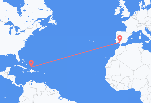 Vluchten van South Caicos, Turks- en Caicoseilanden naar Sevilla, Spanje