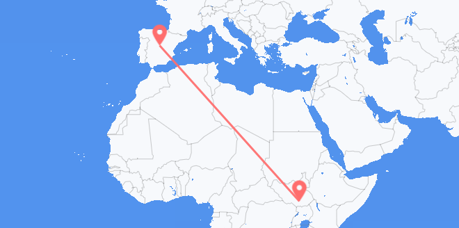 Flyreiser fra Sør-Sudan til Spania