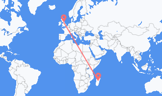 Flyreiser fra Madagaskar til England