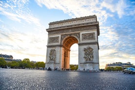 Paris, France. Panoramic view from Arc de Triomphe. Eiffel Tower and Avenue des Champs Elysees. Europe.