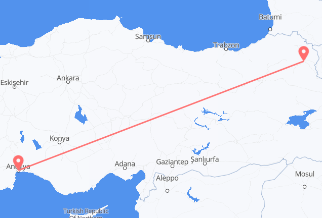 Flüge von Antalya, die Türkei nach Kars, die Türkei