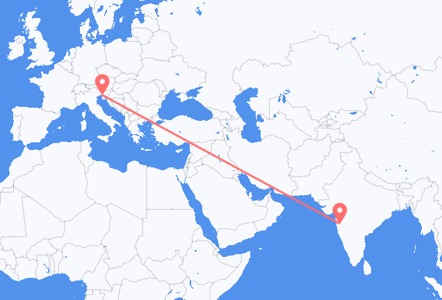 インドのプネから、イタリアのトリエステまでのフライト