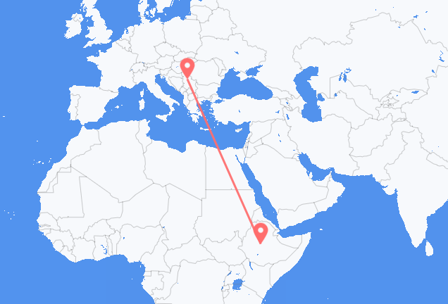Vluchten van Addis Abeba naar Belgrado